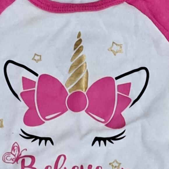 2 FOR $5 SALE Girl's Pink And White Unicorn And Stars Pajama Set Size 12 Months - Picture 4 of 9
